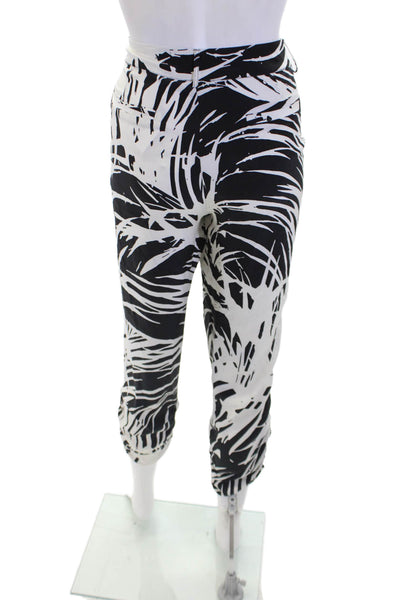 Parker Womens Silk Abstract Floral Printed Rouched Hem Capri Pants White Size 10