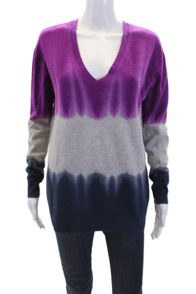 Autumn Cashmere Womens Long Sleeve V-neck Ombre Knit Sweater Multicolor Size M