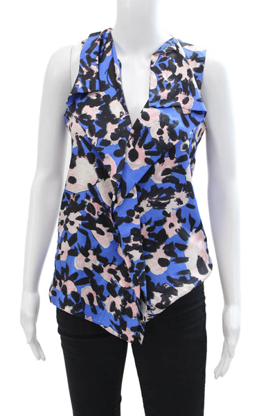 Marni Womens Silk Animal Print Sleeveless V-Neck Blouse Blue Size 38