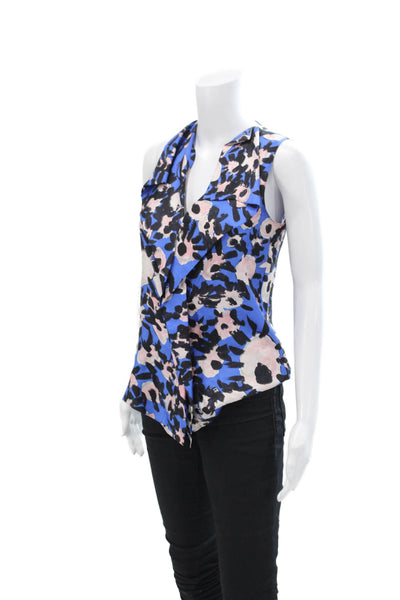 Marni Womens Silk Animal Print Sleeveless V-Neck Blouse Blue Size 38