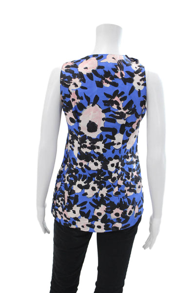 Marni Womens Silk Animal Print Sleeveless V-Neck Blouse Blue Size 38
