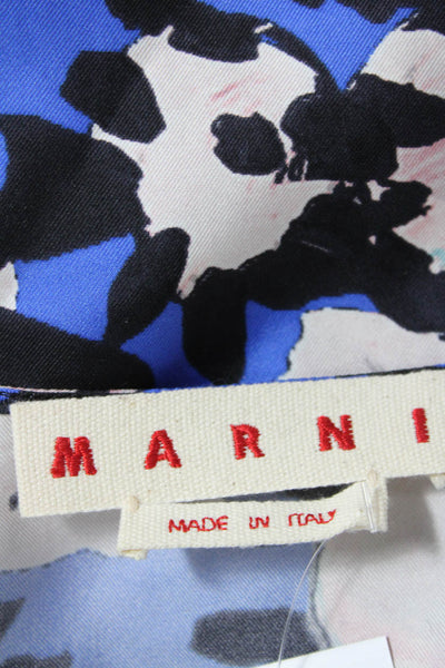 Marni Womens Silk Animal Print Sleeveless V-Neck Blouse Blue Size 38