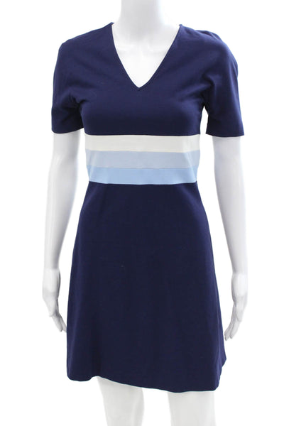 Lisa Perry Womens Short Sleeve Zippered V-Neck T-Shirt Dress Blue Size 0