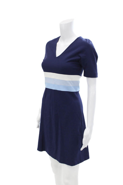 Lisa Perry Womens Short Sleeve Zippered V-Neck T-Shirt Dress Blue Size 0