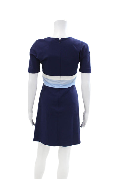 Lisa Perry Womens Short Sleeve Zippered V-Neck T-Shirt Dress Blue Size 0