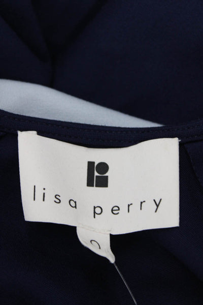 Lisa Perry Womens Short Sleeve Zippered V-Neck T-Shirt Dress Blue Size 0