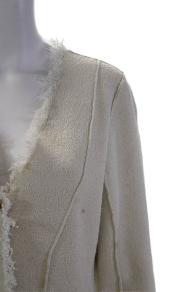 Joie Womens Textured Long Sleeve Button Fringe Lined Blouse Cream Size S