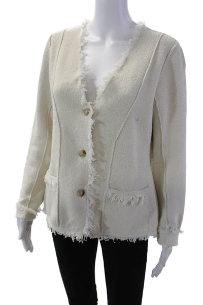 Joie Womens Textured Long Sleeve Button Fringe Lined Blouse Cream Size S