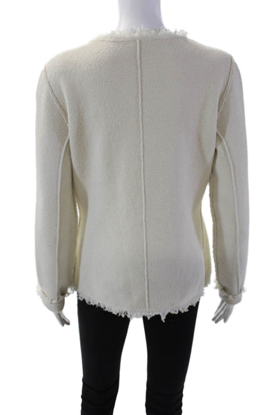 Joie Womens Textured Long Sleeve Button Fringe Lined Blouse Cream Size S