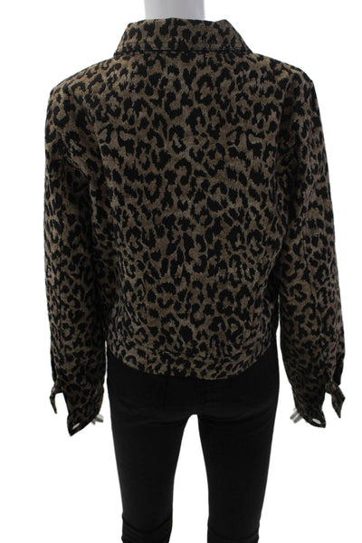 Blue Blush Womens Long Sleeve Collared Animal Print Zip Jacket Brown Size M