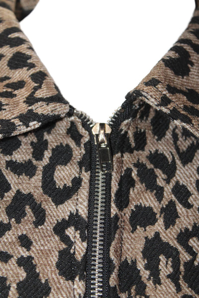 Blue Blush Womens Long Sleeve Collared Animal Print Zip Jacket Brown Size M