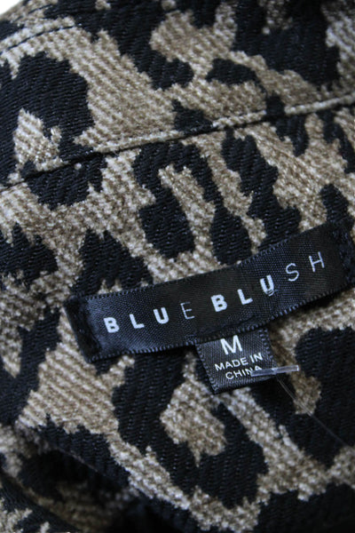 Blue Blush Womens Long Sleeve Collared Animal Print Zip Jacket Brown Size M