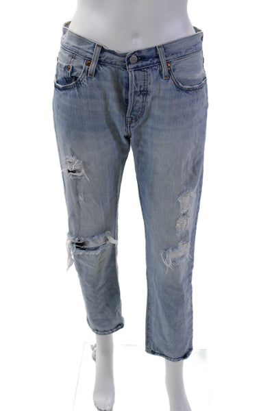 Levis Womens Cotton Button Wide Leg Distressed Denim Jeans Blue Size EUR 26