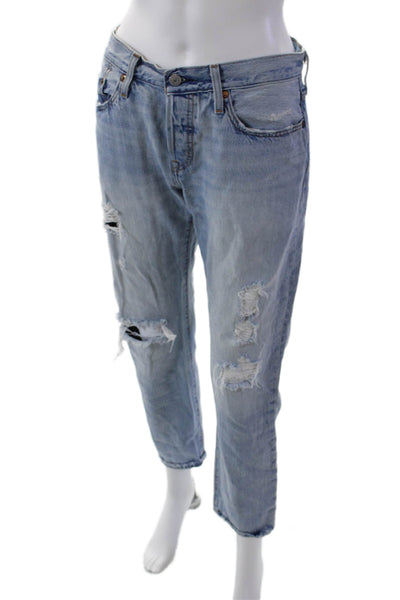 Levis Womens Cotton Button Wide Leg Distressed Denim Jeans Blue Size EUR 26