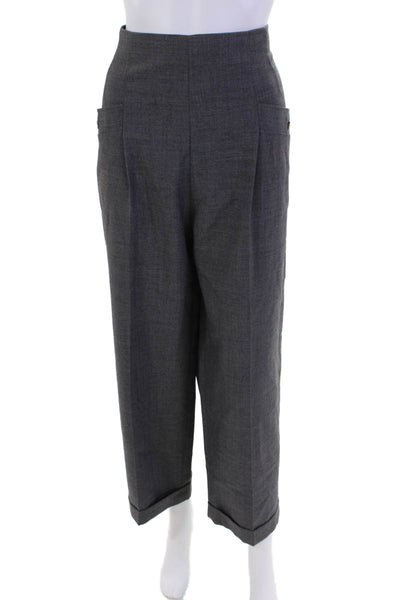 Sandro Paris Womens Zipped Wide Leg Pleated Cuffed Dress Pants Gray Size 30