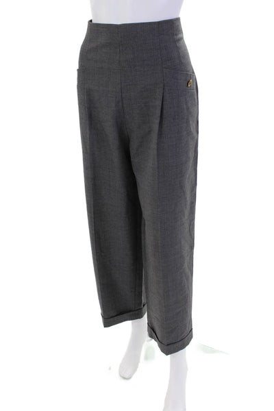 Sandro Paris Womens Zipped Wide Leg Pleated Cuffed Dress Pants Gray Size 30