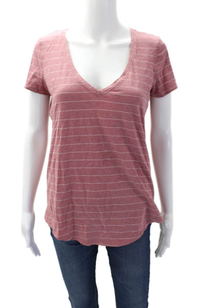 Lululemon Womens Cotton Short Sleeve Stripped Casual T-shirt Pink Size S