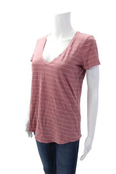 Lululemon Womens Cotton Short Sleeve Stripped Casual T-shirt Pink Size S