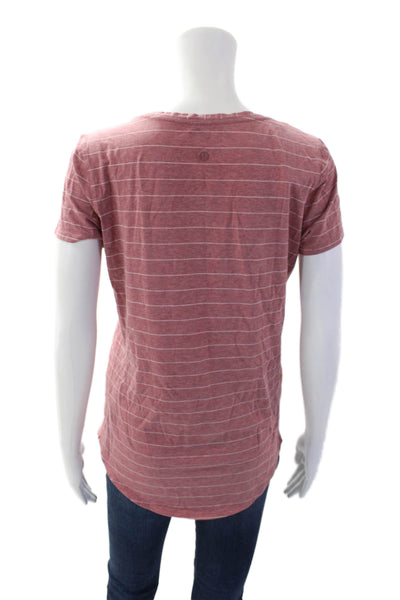 Lululemon Womens Cotton Short Sleeve Stripped Casual T-shirt Pink Size S