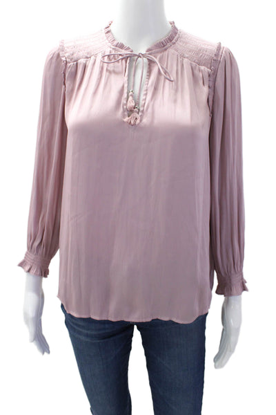 Paige Womens Textured Silk Long Sleeve V-neck Lined Sleek Top Pink Size S