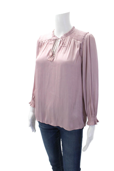 Paige Womens Textured Silk Long Sleeve V-neck Lined Sleek Top Pink Size S