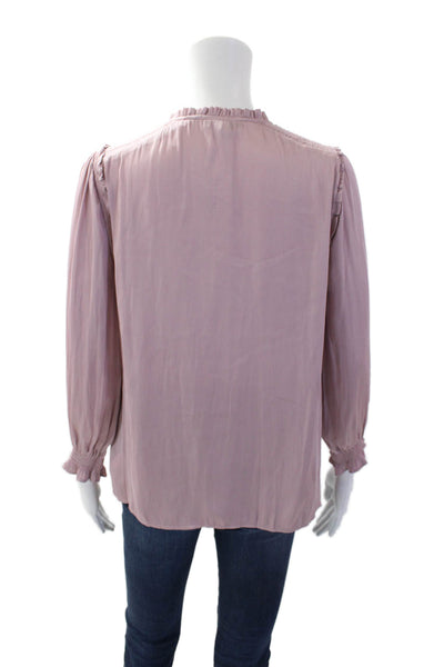 Paige Womens Textured Silk Long Sleeve V-neck Lined Sleek Top Pink Size S
