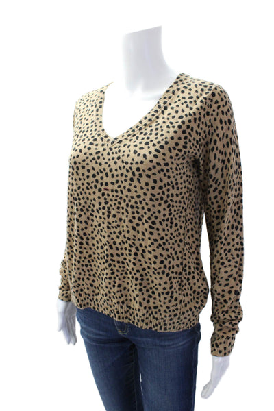 ATM Womens Cotton V-neck Long Sleeve Animal Printed Knit Sweater Brown Size S