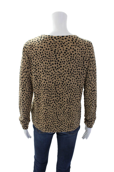 ATM Womens Cotton V-neck Long Sleeve Animal Printed Knit Sweater Brown Size S