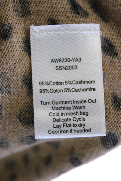ATM Womens Cotton V-neck Long Sleeve Animal Printed Knit Sweater Brown Size S
