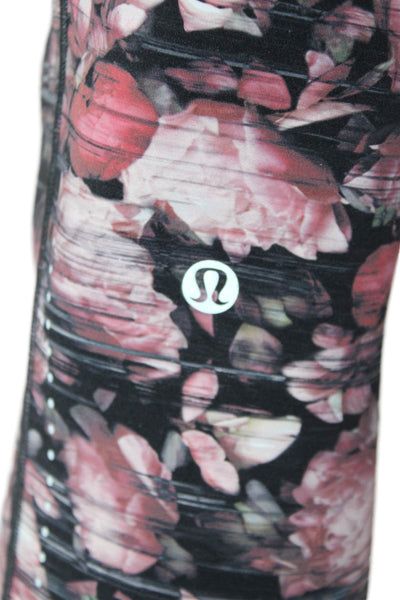 Lululemon Womens Spandex Textured Lined Floral Printed Leggings Pink Size S