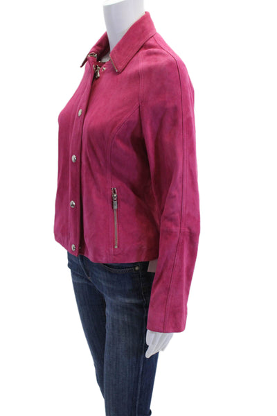 Michael Michael Kors Womens Front Zip Collared Suede Jacket Pink Size Small
