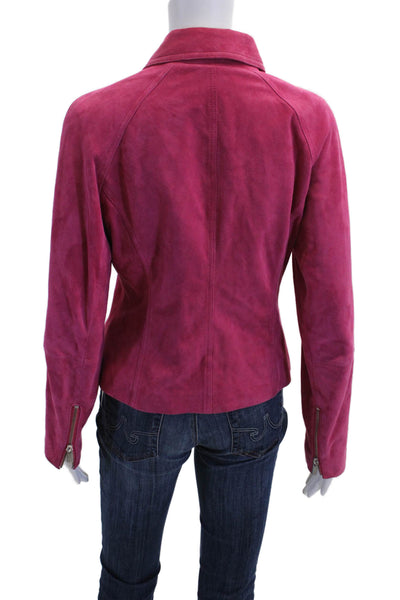 Michael Michael Kors Womens Front Zip Collared Suede Jacket Pink Size Small