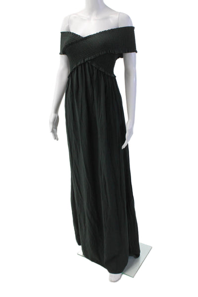 Flawless Womens Smocked V Neck Sleeveless Maxi Dress Dark Green Size Small
