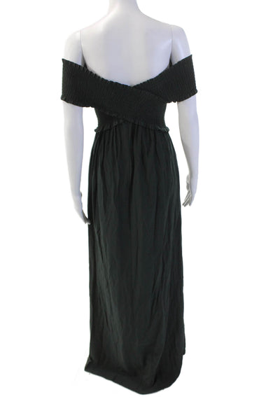 Flawless Womens Smocked V Neck Sleeveless Maxi Dress Dark Green Size Small
