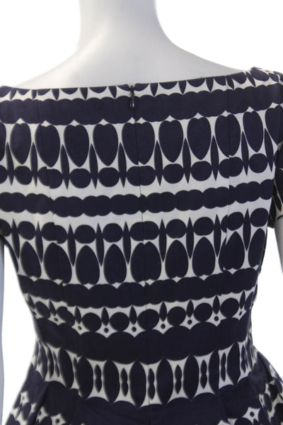 Nanette Lepore Womens Geometric Print Peplum Dress White Navy Blue Size 4