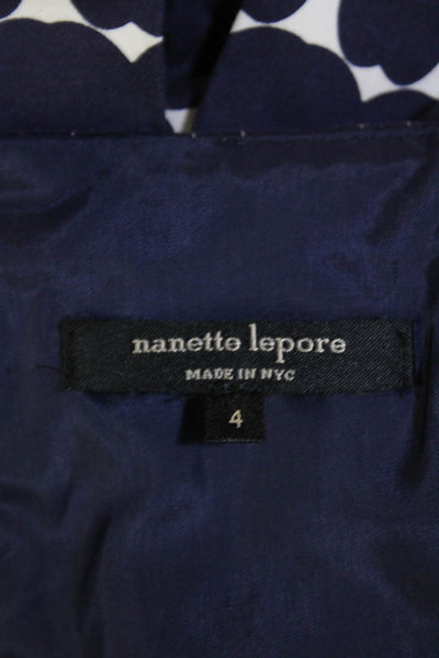 Nanette Lepore Womens Geometric Print Peplum Dress White Navy Blue Size 4