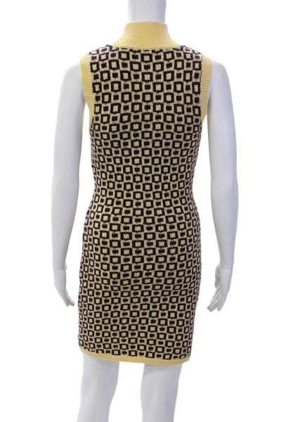 Zara Womens Knit Textured Mock Neck Sleeveless Printed Sweater Dress Yellow Size