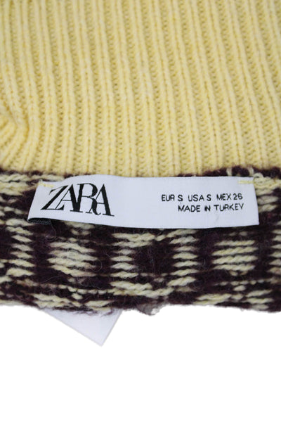 Zara Womens Knit Textured Mock Neck Sleeveless Printed Sweater Dress Yellow Size