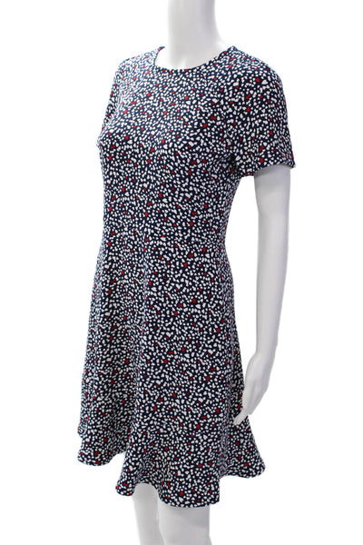 Michael Michael Kors Women's Short Sleeves Printed Tiered Mini Dress Blue Size 2
