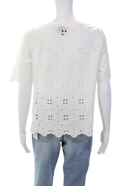We Wore What Women's Round Neck Short Sleeves Eyelet Blouse White Size S