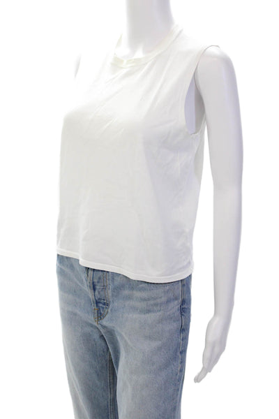 We Wore What Women's Round Neck Short Sleeves Eyelet Blouse White Size S