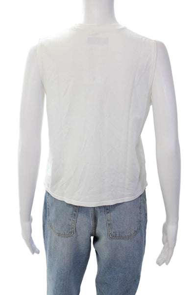 We Wore What Women's Round Neck Short Sleeves Eyelet Blouse White Size S