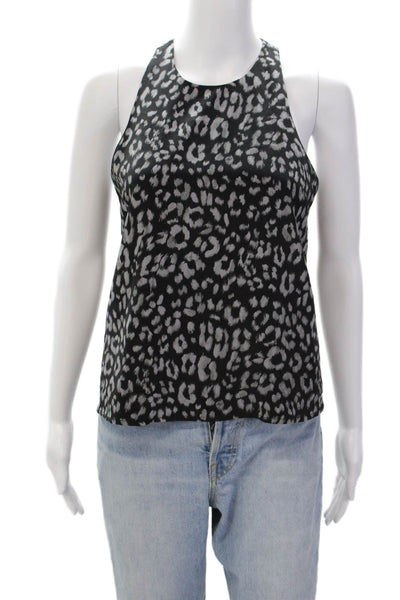Joie Women's Round Neck Sleeveless Animal Print Silk Blouse Black Size XS