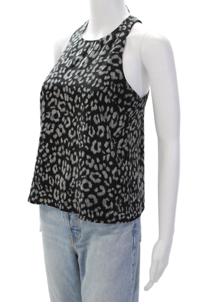 Joie Women's Round Neck Sleeveless Animal Print Silk Blouse Black Size XS