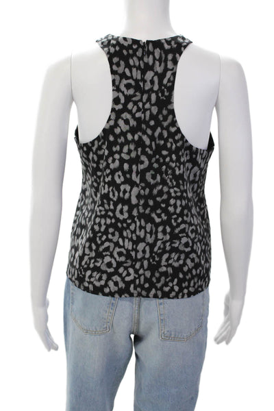 Joie Women's Round Neck Sleeveless Animal Print Silk Blouse Black Size XS