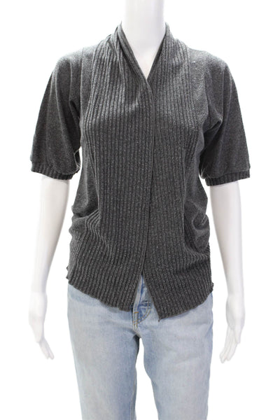 Silence And Noise Women's Short Sleeves Open Front Cardigan Sweater Gray Size S