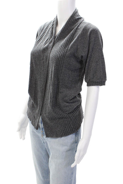 Silence And Noise Women's Short Sleeves Open Front Cardigan Sweater Gray Size S