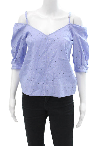 10 Crosby Derek Lam Womens Cotton V-neck Half Sleeve Lined Blouse Blue Size S