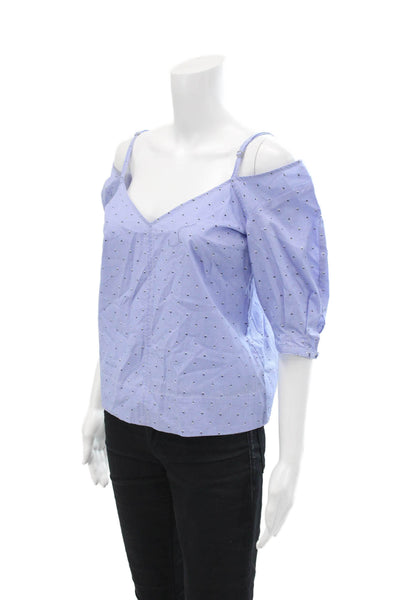 10 Crosby Derek Lam Womens Cotton V-neck Half Sleeve Lined Blouse Blue Size S