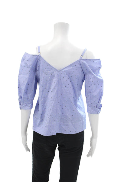 10 Crosby Derek Lam Womens Cotton V-neck Half Sleeve Lined Blouse Blue Size S